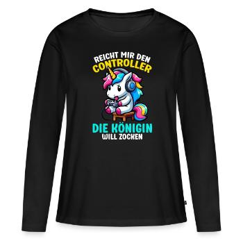 Reicht mir den Controller die Königin will zocken - Frauen Premium Bio Langarmshirt - Schwarz - Vorne - Julia (174cm)