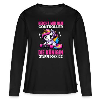 Reicht mir den Controller die Königin will zocken - Frauen Premium Bio Langarmshirt - Schwarz - Vorne - Julia (174cm)