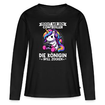Elle me tend la manette, la reine veut jouer - T-shirt manches longues Premium bio Femme - noir - Devant - Julia (174cm)