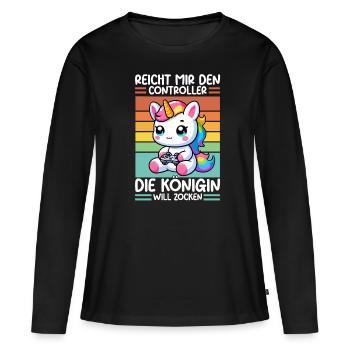 Elle me tend la manette, la reine veut jouer - T-shirt manches longues Premium bio Femme - noir - Devant - Julia (174cm)