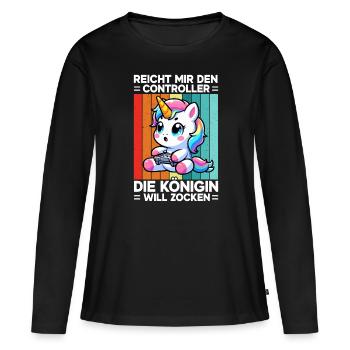 Elle me tend la manette, la reine veut jouer - T-shirt manches longues Premium bio Femme - noir - Devant - Julia (174cm)