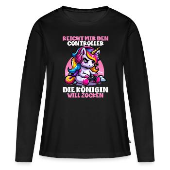 Reicht mir den Controller die Königin will zocken - Frauen Premium Bio Langarmshirt - Schwarz - Vorne - Julia (174cm)