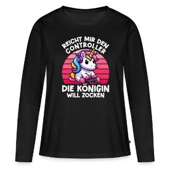 Elle me tend la manette, la reine veut jouer - T-shirt manches longues Premium bio Femme - noir - Devant - Julia (174cm)