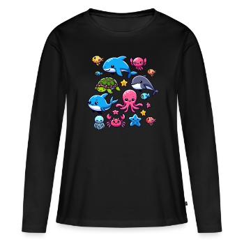 Créatures marines colorées pour les enfants Créatures marines - T-shirt manches longues Premium bio Femme - noir - Devant - Julia (174cm)