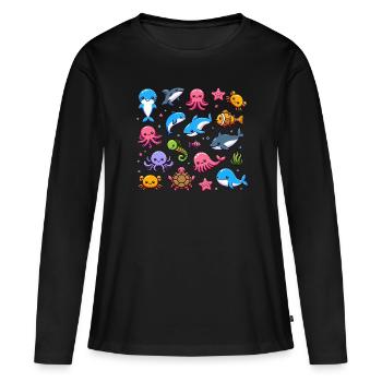 Créatures marines colorées pour les enfants Créatures marines - T-shirt manches longues Premium bio Femme - noir - Devant - Julia (174cm)