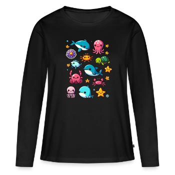 Créatures marines colorées pour les enfants Créatures marines - T-shirt manches longues Premium bio Femme - noir - Devant - Julia (174cm)