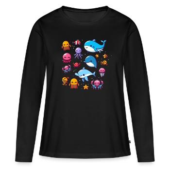 Créatures marines colorées pour les enfants Créatures marines - T-shirt manches longues Premium bio Femme - noir - Devant - Julia (174cm)