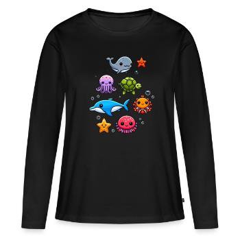 Créatures marines colorées pour les enfants Créatures marines - T-shirt manches longues Premium bio Femme - noir - Devant - Julia (174cm)