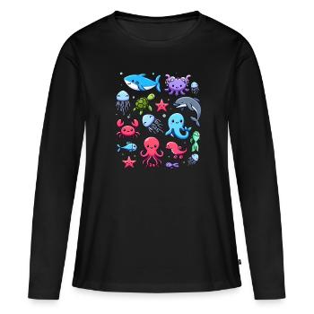 Créatures marines colorées pour les enfants Créatures marines - T-shirt manches longues Premium bio Femme - noir - Devant - Julia (174cm)