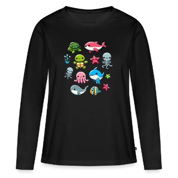 Créatures marines colorées pour les enfants Créatures marines - T-shirt manches longues Premium bio Femme - noir - Devant - Julia (174cm)