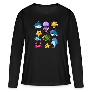 Créatures marines colorées pour les enfants Créatures marines - T-shirt manches longues Premium bio Femme - noir - Devant - Julia (174cm)