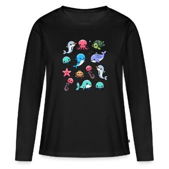 Créatures marines colorées pour les enfants Créatures marines - T-shirt manches longues Premium bio Femme - noir - Devant - Julia (174cm)