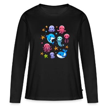 Créatures marines colorées pour les enfants Créatures marines - T-shirt manches longues Premium bio Femme - noir - Devant - Julia (174cm)