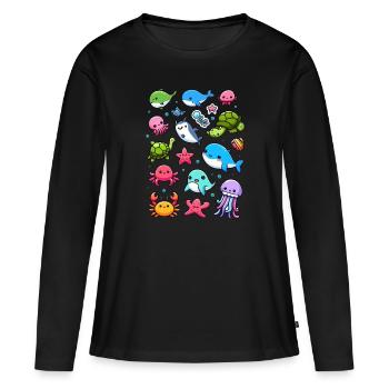 Créatures marines colorées pour les enfants Créatures marines - T-shirt manches longues Premium bio Femme - noir - Devant - Julia (174cm)