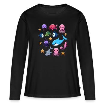 Créatures marines colorées pour les enfants Créatures marines - T-shirt manches longues Premium bio Femme - noir - Devant - Julia (174cm)