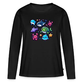 Créatures marines colorées pour les enfants Créatures marines - T-shirt manches longues Premium bio Femme - noir - Devant - Julia (174cm)