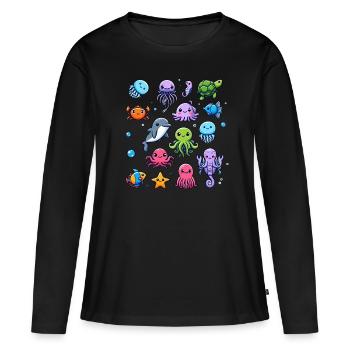 Créatures marines colorées pour les enfants Créatures marines - T-shirt manches longues Premium bio Femme - noir - Devant - Julia (174cm)