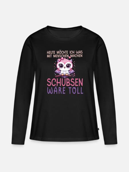 Heute Möchte Ich Menschen Schubsen Eule Humor - Frauen Premium Bio Langarmshirt - Schwarz