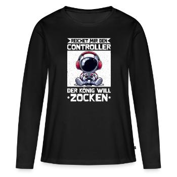 Il me tend la manette que le roi veut jouer - T-shirt manches longues Premium bio Femme - noir - Devant - Julia (174cm)