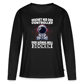 Il me tend la manette que le roi veut jouer - T-shirt manches longues Premium bio Femme - noir - Devant - Julia (174cm)
