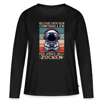 Il me tend la manette que le roi veut jouer - T-shirt manches longues Premium bio Femme - noir - Devant - Julia (174cm)