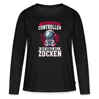 Il me tend la manette que le roi veut jouer - T-shirt manches longues Premium bio Femme - noir - Devant - Julia (174cm)