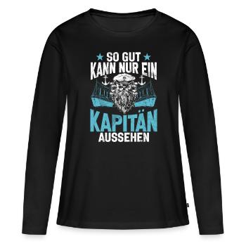 Capitaine à voile Dire bateau Voilier Capitaine - T-shirt manches longues Premium bio Femme - noir - Devant - Julia (174cm)
