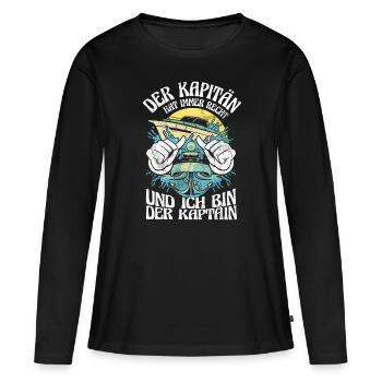 Capitaine à voile Dire bateau Voilier Capitaine - T-shirt manches longues Premium bio Femme - noir - Devant - Julia (174cm)