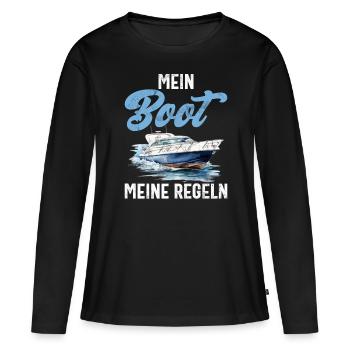 Capitaine à voile Dire bateau Voilier Capitaine - T-shirt manches longues Premium bio Femme - noir - Devant - Julia (174cm)