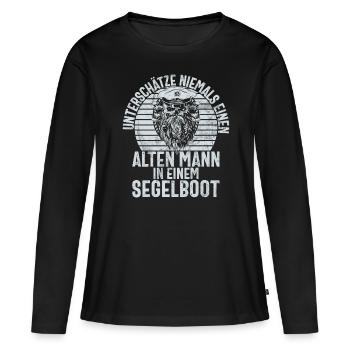 Capitaine à voile Dire bateau Voilier Capitaine - T-shirt manches longues Premium bio Femme - noir - Devant - Julia (174cm)