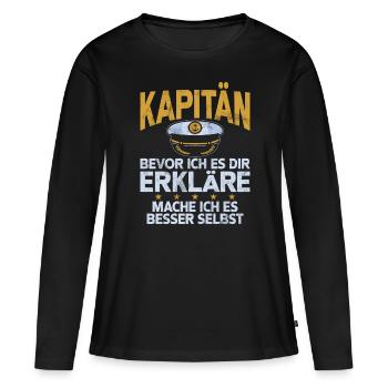 Capitaine à voile Dire bateau Voilier Capitaine - T-shirt manches longues Premium bio Femme - noir - Devant - Julia (174cm)