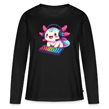 Gamesolotl Axolotl PC Gaming Gamer Lecteur vidéo - T-shirt manches longues Premium bio Femme - noir - Devant - Julia (174cm)