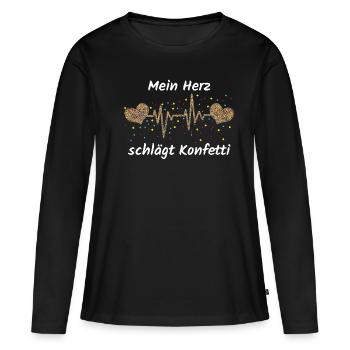 Carnaval Mon cœur bat des confettis - T-shirt manches longues Premium bio Femme - noir - Devant - Julia (174cm)