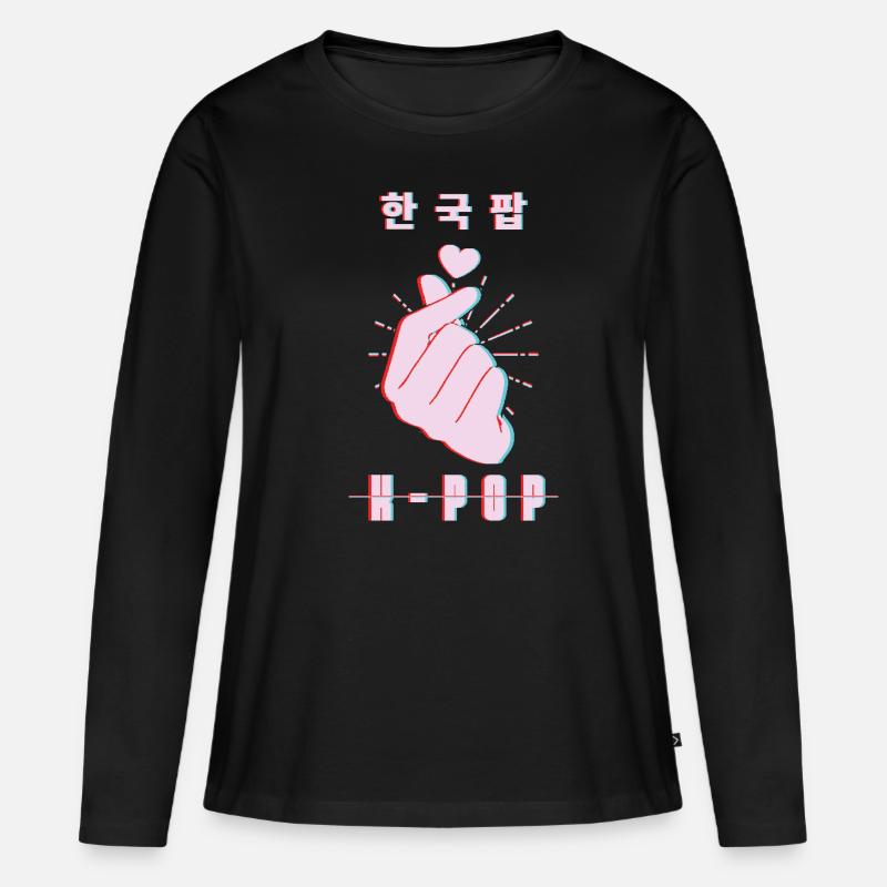 K-Pop Liebeszeichen Mit Herz Und Hand - Frauen Premium Bio Langarmshirt - Schwarz