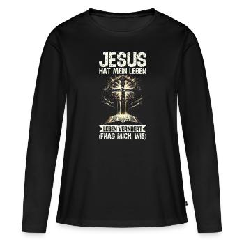 Service d’adoration des croyants catholiques chrétiens de Jésus - T-shirt manches longues Premium bio Femme - noir - Devant - Julia (174cm)