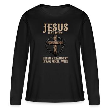 Service d’adoration des croyants catholiques chrétiens de Jésus - T-shirt manches longues Premium bio Femme - noir - Devant - Julia (174cm)