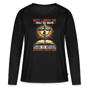 Service d’adoration des croyants catholiques chrétiens de Jésus - T-shirt manches longues Premium bio Femme - noir - Devant - Julia (174cm)