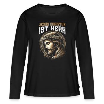 Service d’adoration des croyants catholiques chrétiens de Jésus - T-shirt manches longues Premium bio Femme - noir - Devant - Julia (174cm)
