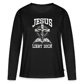 Service d’adoration des croyants catholiques chrétiens de Jésus - T-shirt manches longues Premium bio Femme - noir - Devant - Julia (174cm)