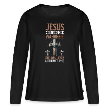 Service d’adoration des croyants catholiques chrétiens de Jésus - T-shirt manches longues Premium bio Femme - noir - Devant - Julia (174cm)