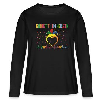 Karneval Konfetti Im Herzen Buntes Herz - Frauen Premium Bio Langarmshirt - Schwarz - Vorne - Julia (174cm)