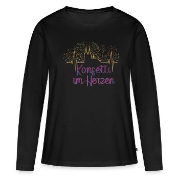 Fasching Konfetti Im Herzen Stadt Skyline - Frauen Premium Bio Langarmshirt - Schwarz - Vorne - Julia (174cm)