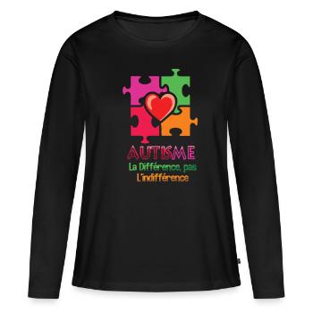 Autisme Cœur Puzzle La Différence - T-shirt manches longues Premium bio Femme - noir - Devant - Julia (174cm)