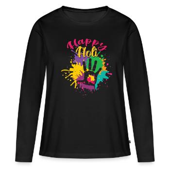 Happy Holi Festival Empreinte de main colorée - T-shirt manches longues Premium bio Femme - noir - Devant - Julia (174cm)