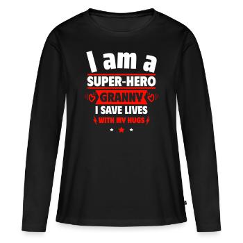 Geschenk für Oma: Ich bin eine Superhelden-Oma - Frauen Premium Bio Langarmshirt - Schwarz - Vorne - Julia (174cm)