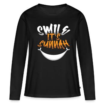 Sourire C’est la Sunnah Eid Moubarak Joie - T-shirt manches longues Premium bio Femme - noir - Devant - Julia (174cm)