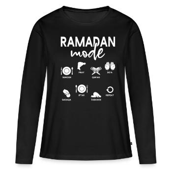 Ramadan Modus Eid Mubarak Suhoor Pray Do’a - T-shirt manches longues Premium bio Femme - noir - Devant - Julia (174cm)