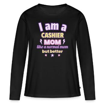 Kassierer-Mama, Muttertag Geschenk, Supermarkt - Frauen Premium Bio Langarmshirt - Schwarz - Vorne - Julia (174cm)