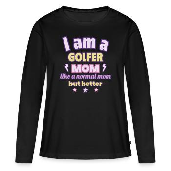 Golf maman, Cadeau de fête des mères, Sports - T-shirt manches longues Premium bio Femme - noir - Devant - Julia (174cm)