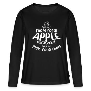 Verger de pommiers frais de la ferme depuis 1927 Cueillette de pommes - T-shirt manches longues Premium bio Femme - noir - Devant - Julia (174cm)